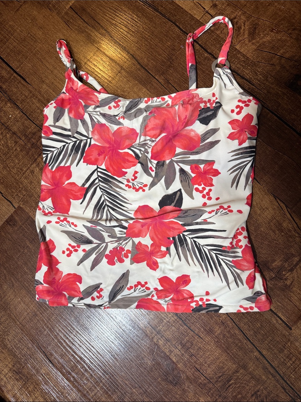 Island Escape Cream Cami with Red Floral Print